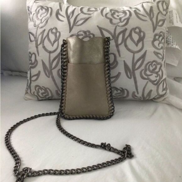 Handbags - Handbag Phone Case Gunmetal Colored Chain Cross Body Leather Silver Color Silver